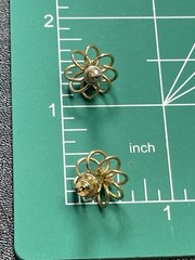 Vintage Small Faux Pearl Round Gold Tone Wired Metal Earrings