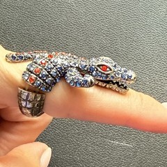 Vintage Blue/Orange FL Crocodile Alligator Rhinestone Adjustable Statement Ring