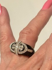VINTAGE SOLID BLACK ONYX BAND W 925 SS ART DECO CZ DESIGN RING SZ 7