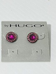 Vintage By Hugo Fuchsia Pink Rhinestone Pierced Earrings / Good quality
