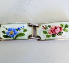 Vintage OPRO 925S Sterling 1970’s Enamel Guilloche Flower Bracelet 7-1/4″ Norway