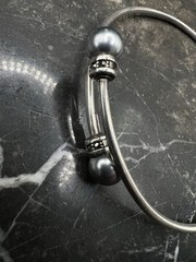 VTG Sterling Silver Sapphire Tension Cuff Faux Pearl Signed Estate Bracelet 925