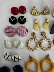 41 Pairs Vintage 80s Pierced Earrings Enamel Lucite Metal Etc Post Assorted Huge