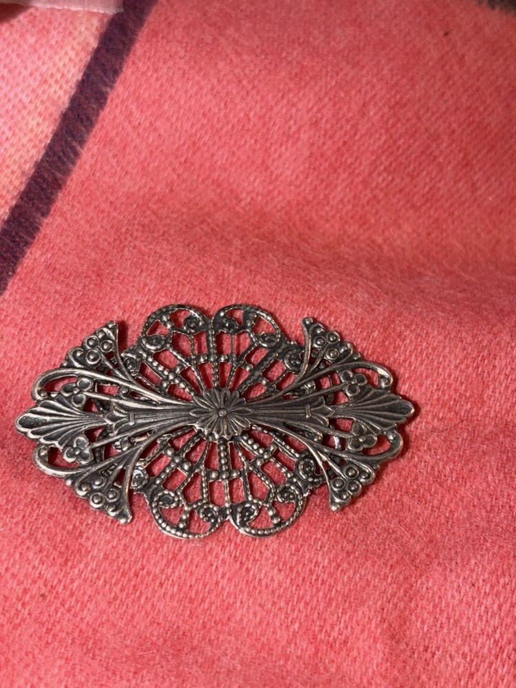 Vintage Silver Filigree Pin Brooch Measuring 2 1/4X1.5 Inches