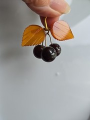 Vtg Russian Natural Baltic Amber Brooch Pin Winter Cherry Gold Plated Marked OPR