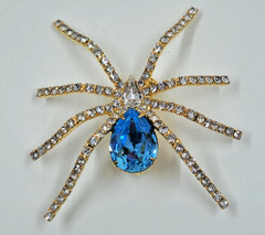 Spider Brooch Pendant Blue Crystal Rhinestone Gold Tone With Box IVANA