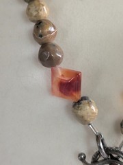 Vintage Carved Stone Rose Pendant Beaded Carnelian Agate Jasper Necklace