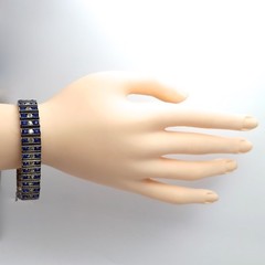 Art Deco Sterling Silver Blue Rhinestone Tennis Bracelet 6.25in Leach & Miller
