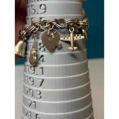 Vintage Silver Tone Double Link Charm Bracelet Bell Violin Airplane Heart
