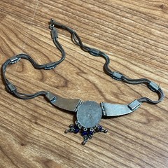 Vintage Antique 800 Silver Lapis 18 In Necklace with Inset Stone