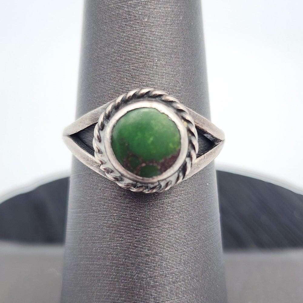 Vintage Sterling Silver Green Turquoise Ring Split Shank Sz 5.5 Southwest Matrix