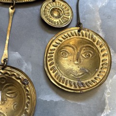 Vintage 60s Brass Sun Face Medallion Necklace Boho Tribal Festival Statement