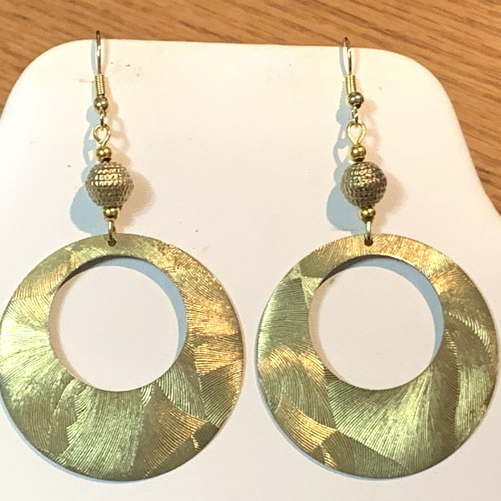 NEW LISTING* LG.HANDCRAFTED VTG.ENGRAVED GOLDEN BRASS- OPEN RING- EARRINGS-NEW#1