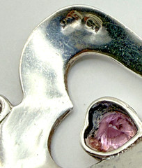 Sterling Silver Marcasite Double Heart Pink CZ Pendant and 16″ Rope Necklace