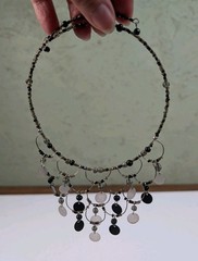 Vintage 90s Y2K Gothic Style Silver Tone Black Beaded Adj Choker Necklace