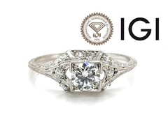 Deco Diamond Engagement Ring .73ct D VVS1 Ideal Platinum IGI Original 1920’s