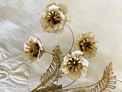 Large Vintage Gold & White Flower Brooch Pin – Perfect to Add to a Bouquet