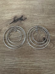 Vintage Sterling Silver Multi Hoop Cascada Dangle Hook Earrings, 3 in Metal