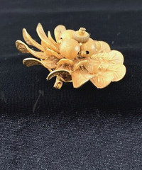 Vintage Signed JOSEF MORTON (Miriam Haskell) Russian Gold Tone FLOWER Pin Brooch