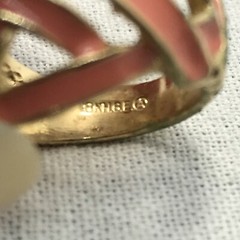 Vintage Signed 18K HGE Gold Plated Coral Enamel Basket Weave Ring varied sizes