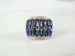 Vintage Sterling Silver 925 Natural Sapphire Diamond Statement Ring Size 7
