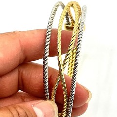 Vintage Two Tone Twisted Cable Multi-Strand Bangle Bracelet Gold Silver Tone