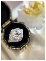 Art Deco Diamond Engagement Ring 14k White Gold