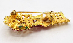 Vintage Gold Tone Red Green Enamel VERO Holly Berry Christmas Topiary Brooch