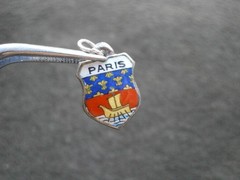 Paris France Vtg 800 REU Silver Enamel Travel Shield Bracelet Charm Pendant 1.1g