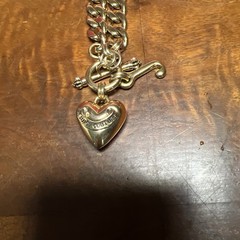 Vintage Juicy Couture Banner Puffy Heart Link Gold Tone Necklace