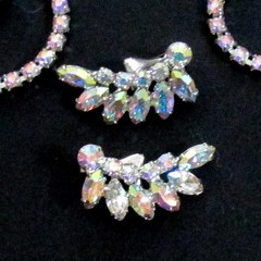 VTG EXQUISITE B DAVID AB RHINESTONE NECKLACE CLIP EARRINGS Prong Set 60s EXC