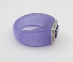 1.30CT Amethyst Lavender Jade 0.02CTW Diamond Ring 14K Gold Size 6