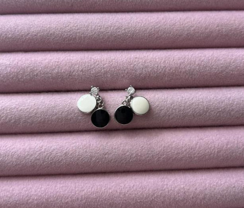 Dainty Black And White Enamel Earrings