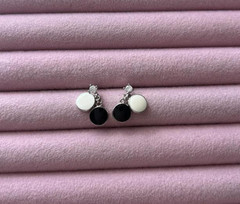 Dainty Black And White Enamel Earrings