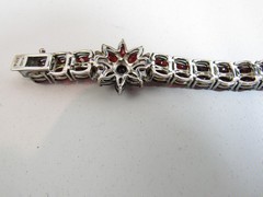 MICHELLE ALBALA 925 Sterling Silver Almandine Garnet Floral Tennis Bracelet 7″