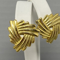 Gold Tone Pierced Earrings Textured Geometric Stud Dangle Drop NOS
