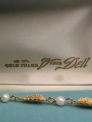 Vintage Van Dell 12K Gold Filled Cultured Pearl Leaf Bracelet NIB Mid-Century