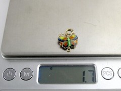 Vintage Gilded Metal Enamel Butterfly Charm or Pendant 1.7g .75 Inch Length