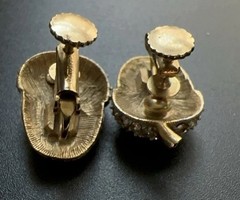 Lot Marvella Acorn Earrings Clear Rhinestone Gold & Unsigned Pearl Brooch!!