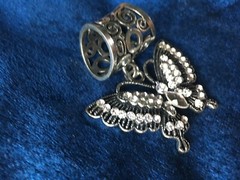 Vintage Slide Open Work Silvertone Butterfly Rhinestone Charm Scarf Pendant 2.5″