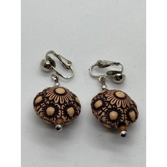 Earrings Boho Chic Carved Wood Beaded Clip on Vintage Y2K
