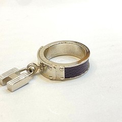 HERMES Kelly H Charm Scarf Ring Silver Brown 20mm