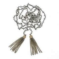 Vintage Faceted Smoky Crystals Necklace Tassel Lariat Art Deco