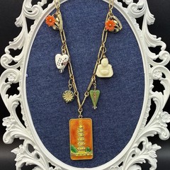 Vintage Estate Assemblage of Charms: Buddha, Pagoda Tower,Thermoset Flowers,OOAK