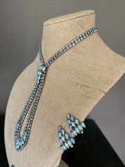 VTG. MCM BLUE AURORA BOREALIS RHINESTONE & ART GLASS NECKLACE & EARRING SET