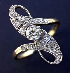 1.00 Ct White Diamond Art Deco Antique Vintage Ring 14K Yellow Gold Finish