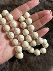 Vintage White Howlite Bead Necklace 31 in Continuous Hand Knotted 12mm