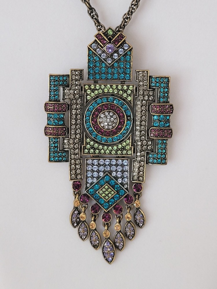 Huge Art Deco Statement Necklace La Vintage QVC Kathy Levine Rhinestones 18″