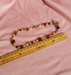 Two Toned Signed Faux Pearl Gold Red Glass Beaded Choker Necklace N1A