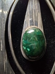 Sterling Silver 925 Signed Israel Artisan Modern Eilat Stone Necklace Pendant